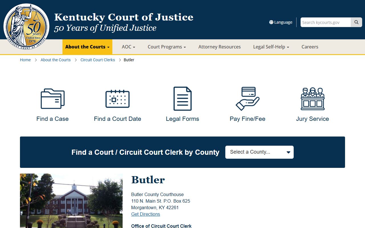 Butler County court records Kentucky Court of Justice county page