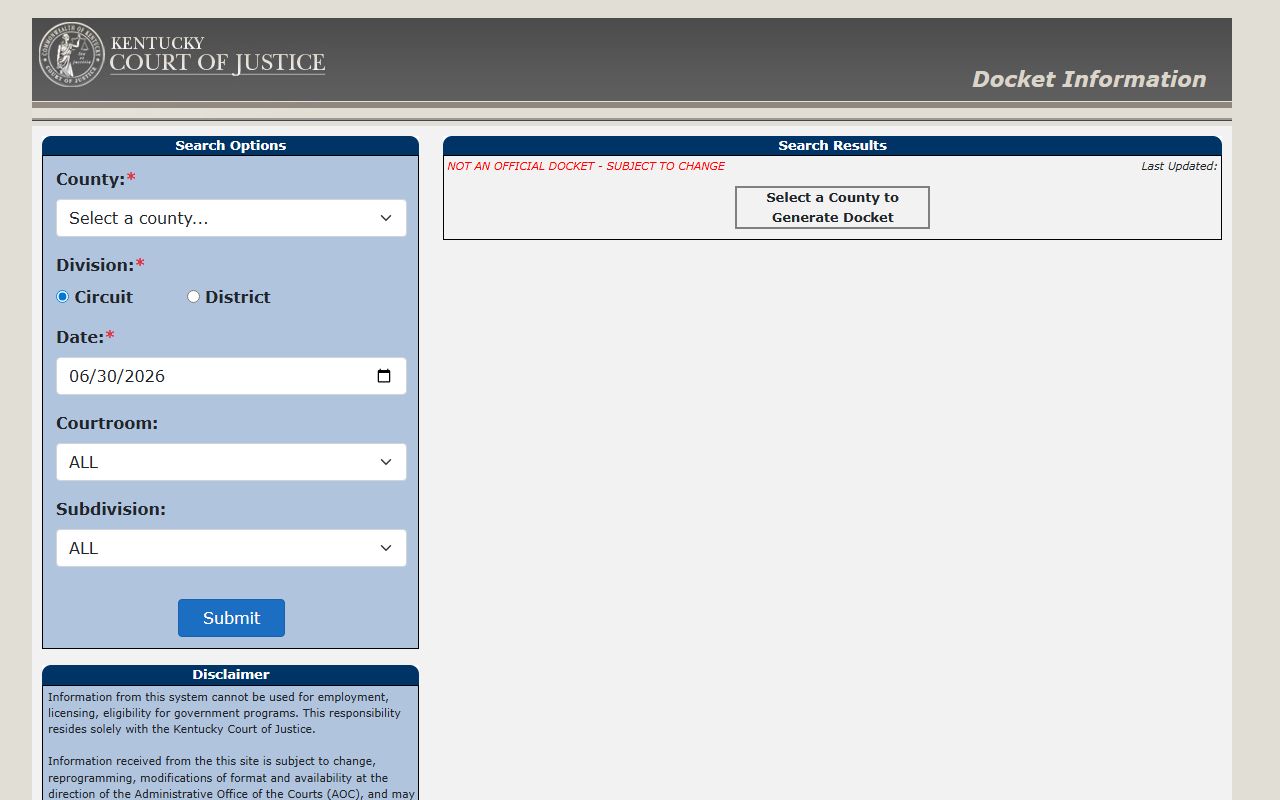 Butler County court records Kentucky docket generator
