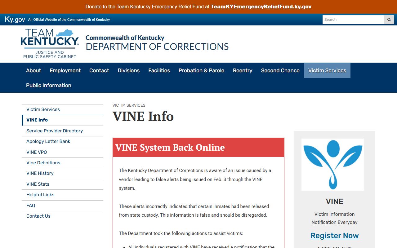 Butler County inmate records Kentucky VINE information
