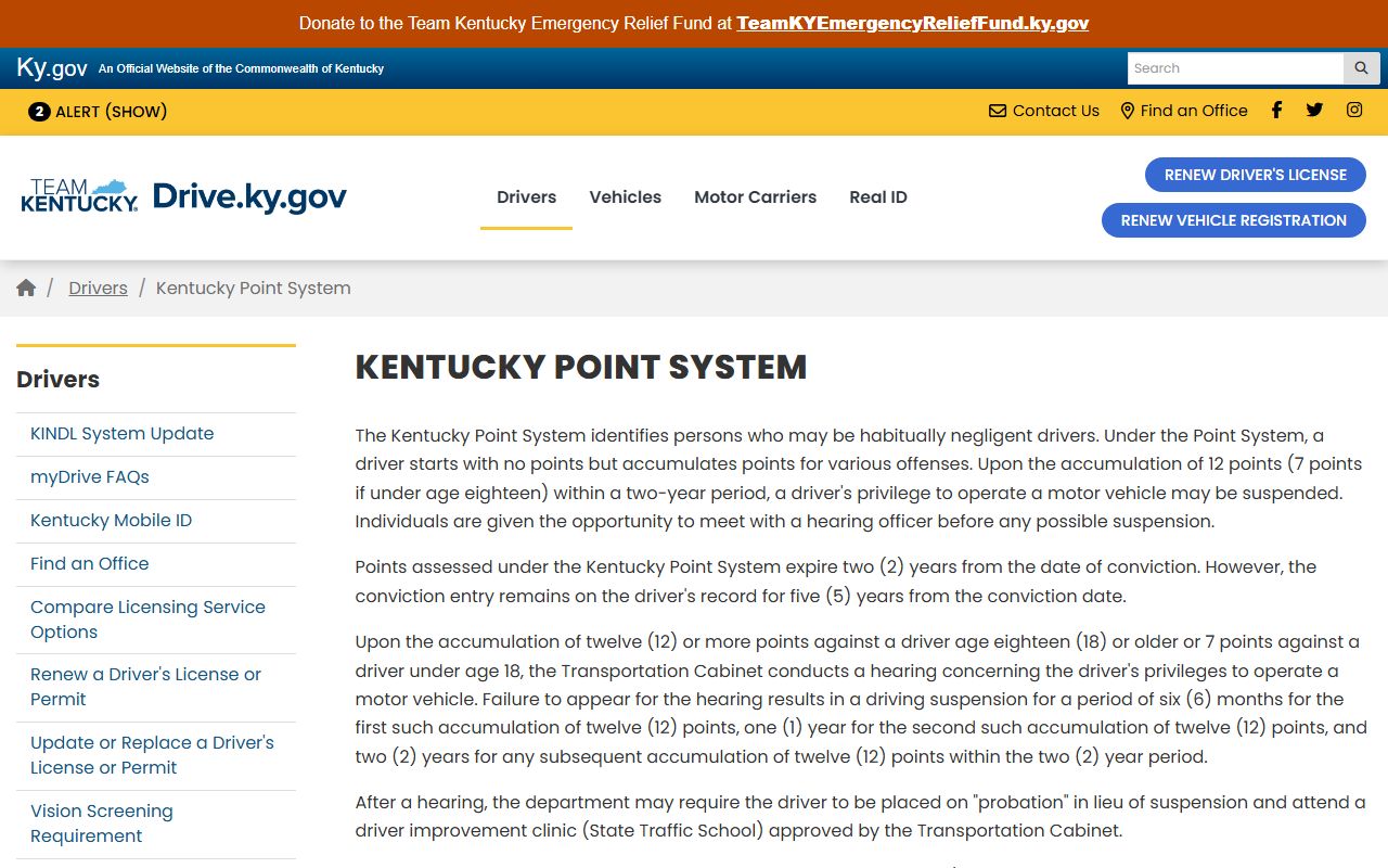 Butler County traffic court records Kentucky point system page