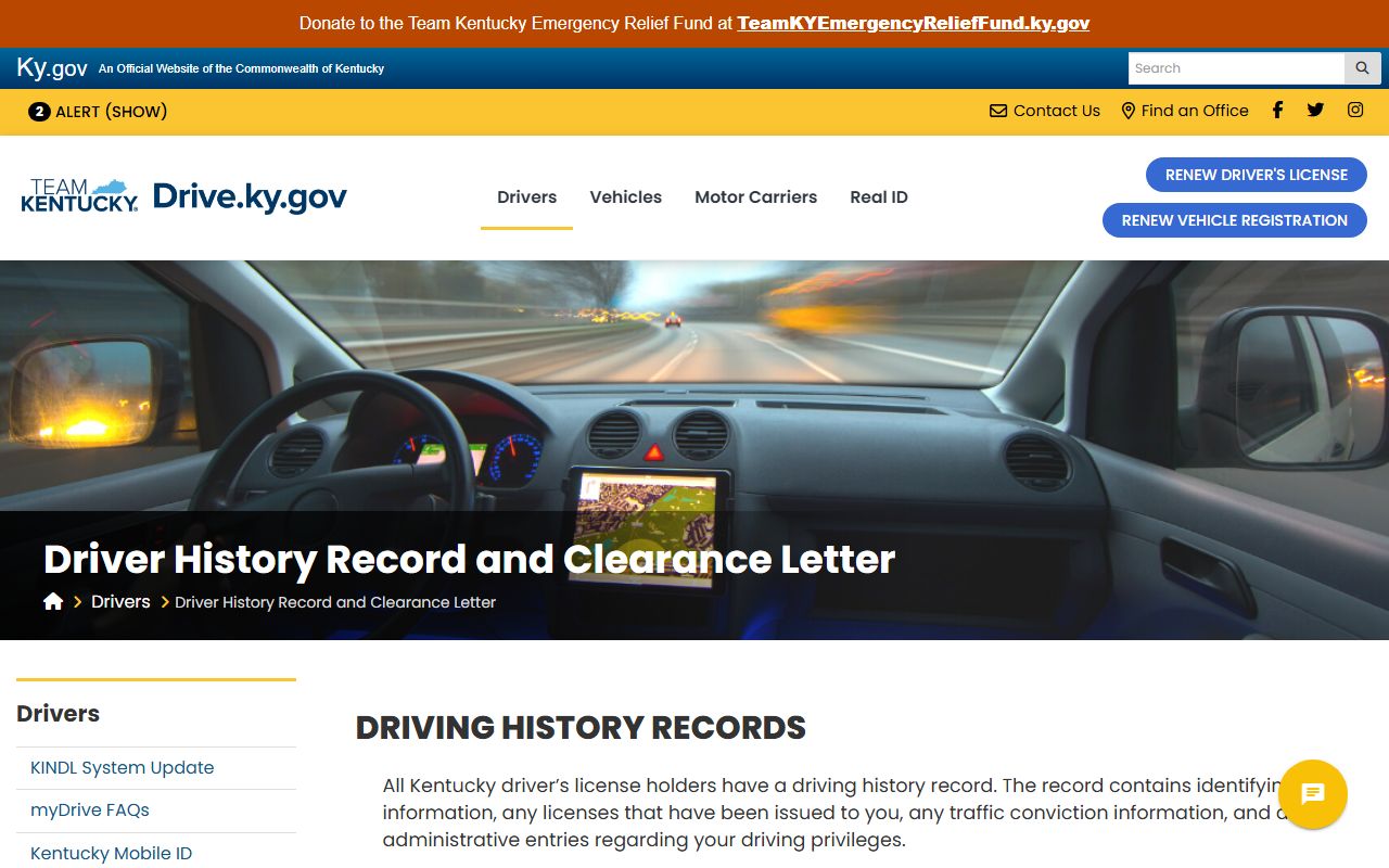 Butler County traffic court records Kentucky driver history record page