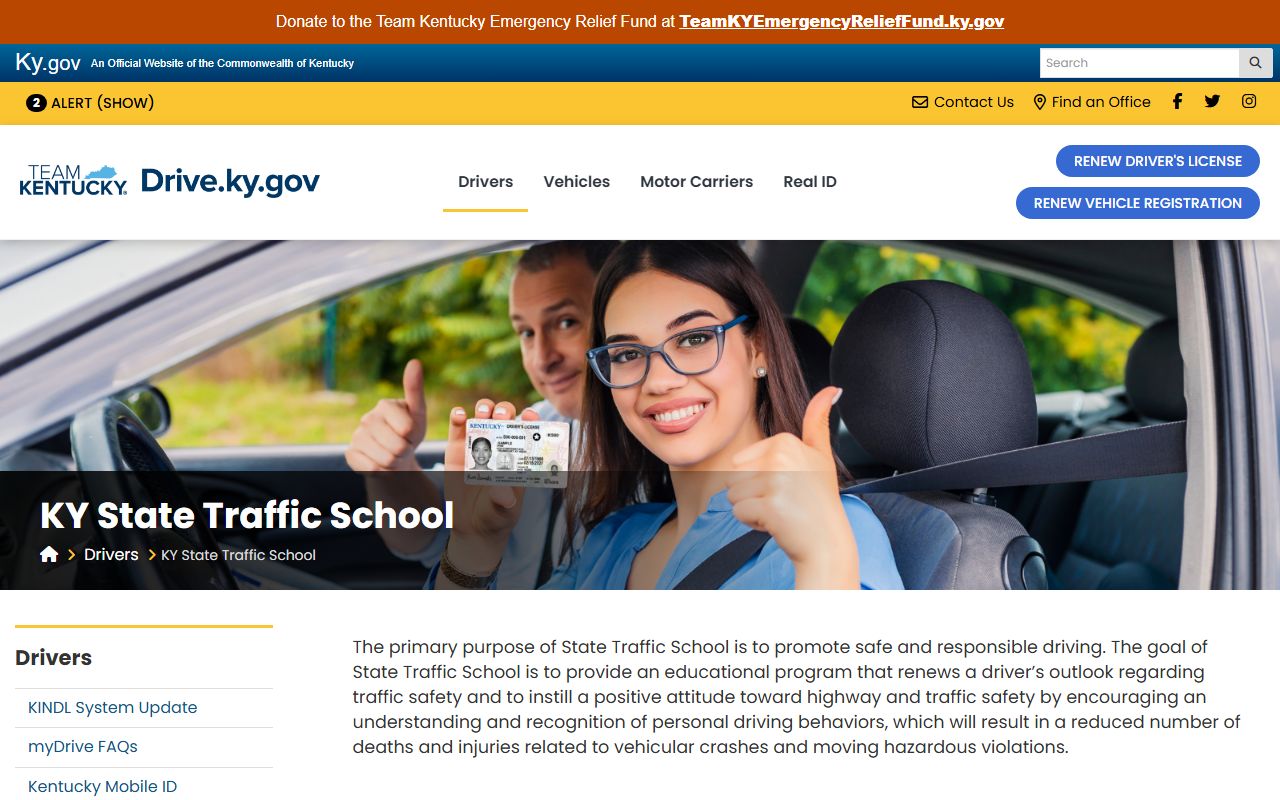 Butler County traffic court records Kentucky State Traffic School page
